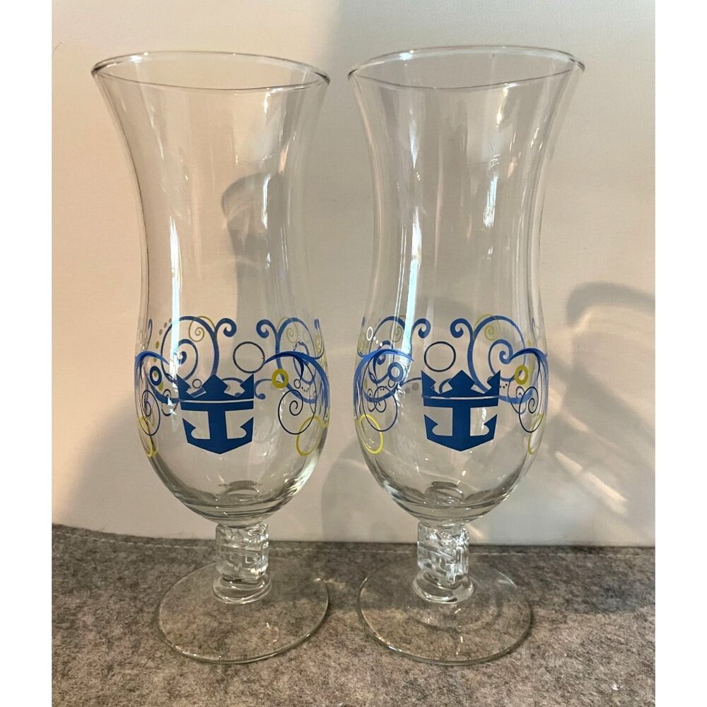 2 Vintage Royal Caribbean Cruise Line Hurricane Party glasses  # 2043
